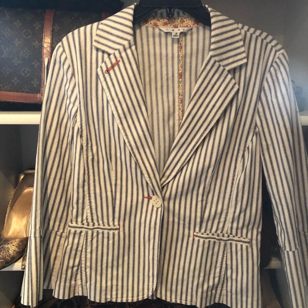 Ladies Navy Blue and White ticking Blazer
